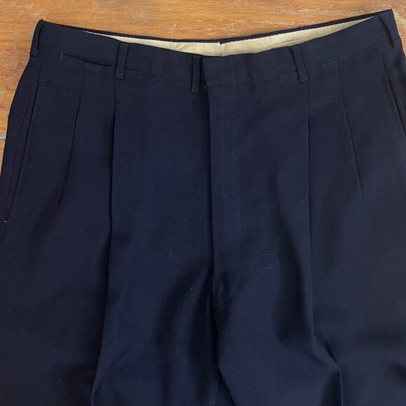 Vintage Mens Suit Set Size 40R Blazer 32x31 Pants 60s Navy Blue Suit Coat Pants - Picture 7 of 9